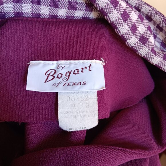 Vintage Medium Women's Top Puff Sleeves Texas Purple Blouse Gingham Collar Crop - Picture 5 of 5